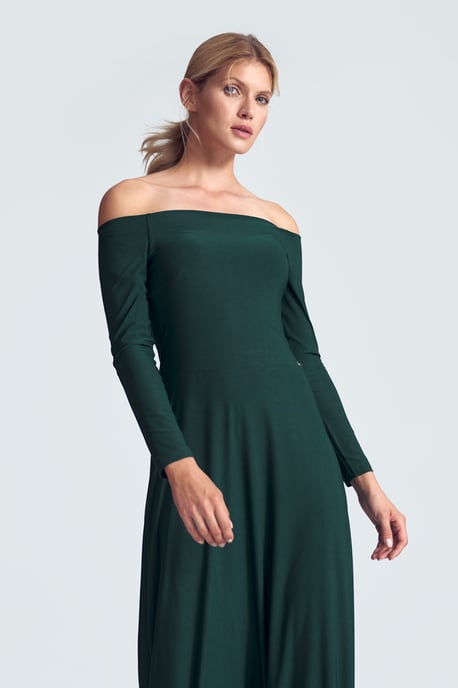 Green Sensual Maxi Dress with Cold Shoulders