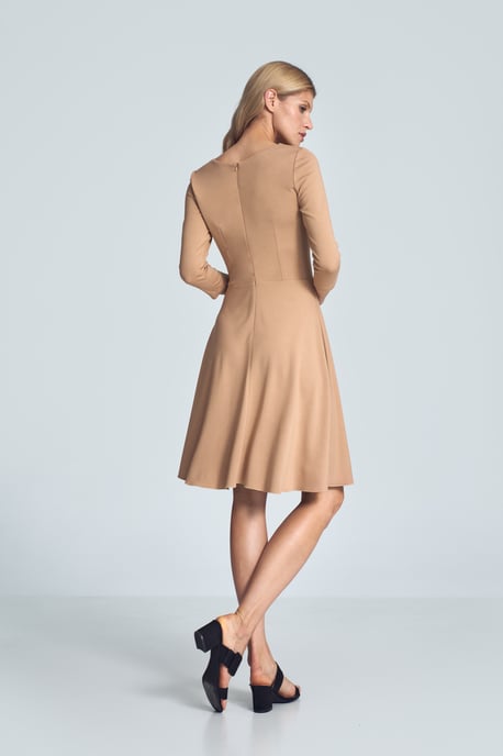 Beige Cocktail Midi Dress with V-Neck