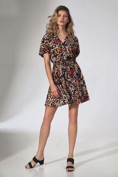 Flower Print Kimono Dress with Collar
