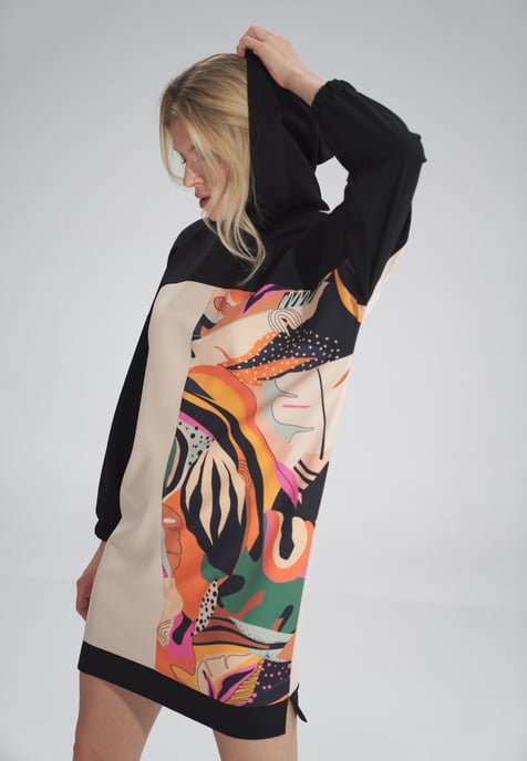 Three-Color Hooded Midi Dress
