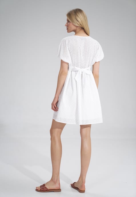 Embroidered Mini Dress with Short Puff Sleeves