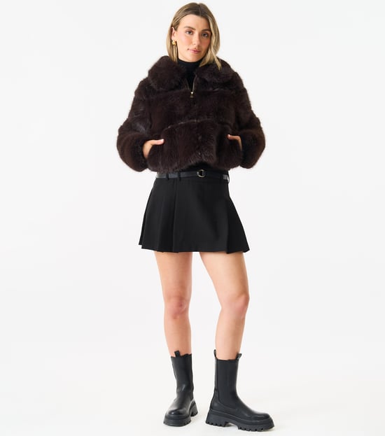Panel Faux Fur Cropped Jacket