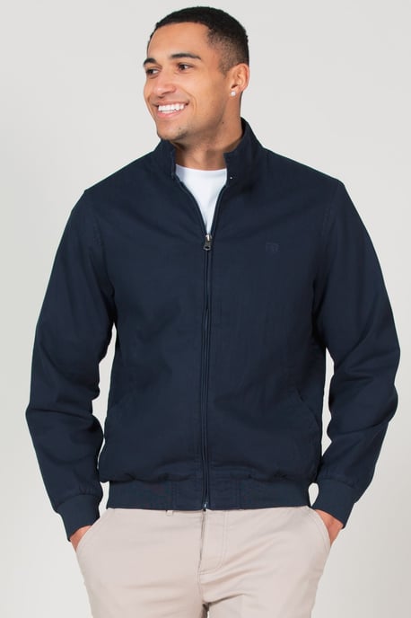 Navy Cotton Funnel Neck With Buttons Jacket