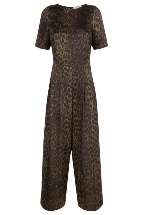 Leopard Print Satin Bianca Jumpsuit in Green