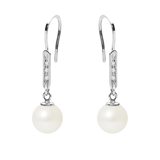 Boucles d'Oreilles Femme Pendantes Perles de Culture Blanches, Diamants et Or Blanc 750/1000 - Image 1
