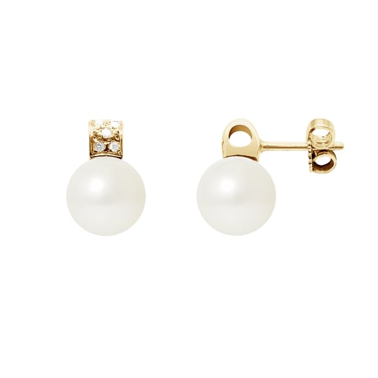 White Freshwater Pearls, Diamonds Earrings and yellow gold 750/1000