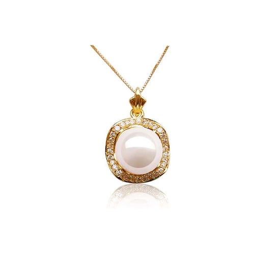 Pendentif en Perle d'imitation en nacre reconstituée Blanche et Plaqué or jaune - Image 1