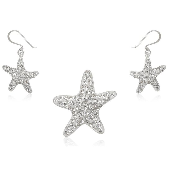 Parure Pendentif et Boucles d'Oreilles Etoiles en Cristal Blanc et Argent 925 - Image 1