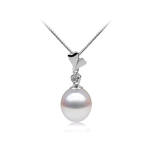 Pendentif Double Coeurs Perle de Culture blanche, Cubic Zirconia et Argent 925 - Image 1