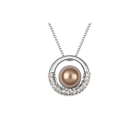 Pendentif Cercle Perle Marron et Cristal Blanc - Image 1