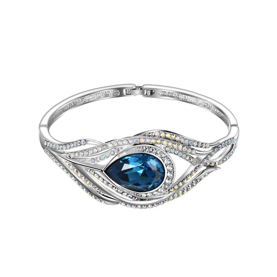 Swarovski - Blue Swarovski Crystal Elements Peacock Feather Bangle Bracelet