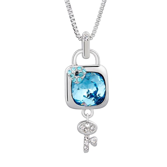 Swarovski - Blue Swarovski Crystal Elements Padlock and Key Pendant and Rhodium Plated - Image 1