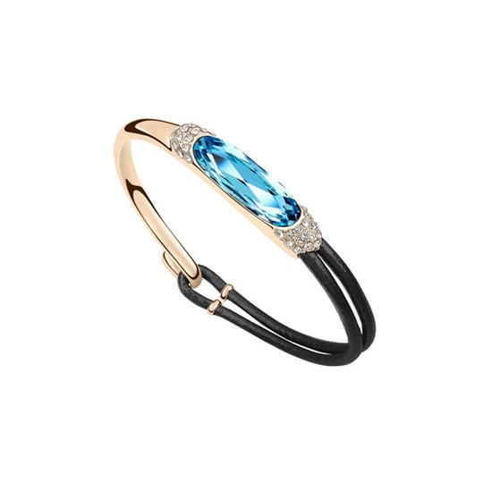 Swarovski - Black Leather and Blue Swarovski Crystal Elements Bracelet