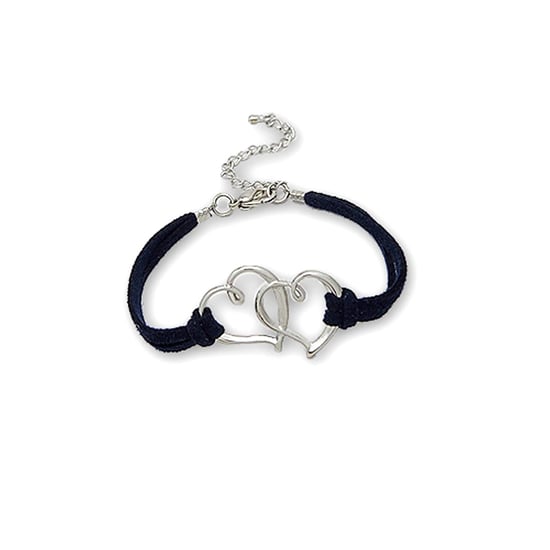 Navy blue Double Heart Suedin Bracelet and Rhodium plated