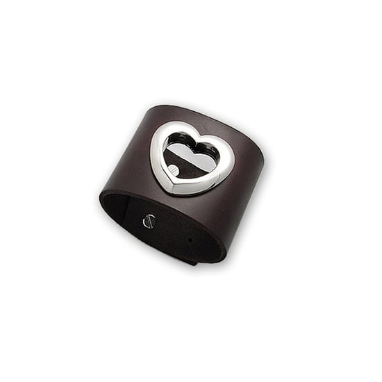 Brown Leather Heart Bracelet and Silver Steel