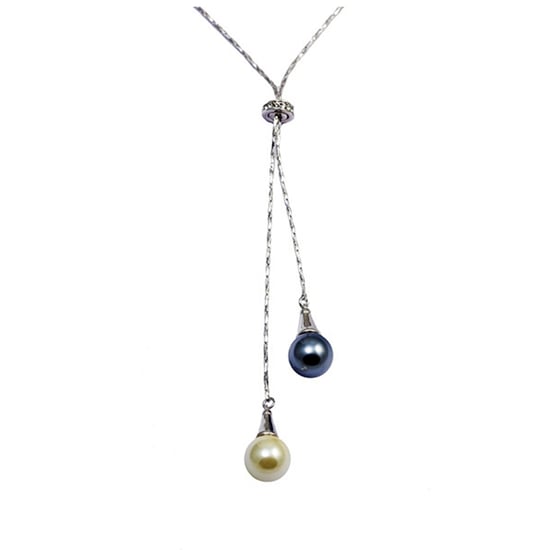 Swarovski - Collier Double Perle Noire et Blanche, orné de cristal de Swarovski et Plaqué Rhodium - Image 1