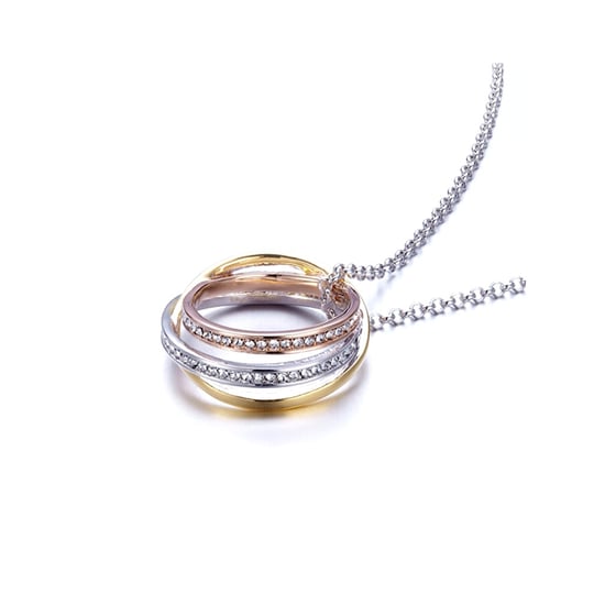 Pendentif Cercles 3 Ors Jaune, Blanc et Rose, Cristaux et Plaqué Rhodium - Image 1