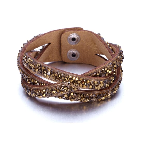 Swarovski - Brown and Golden Swarovski Crystal Elements and glittery Leather Interlaced Bracelet