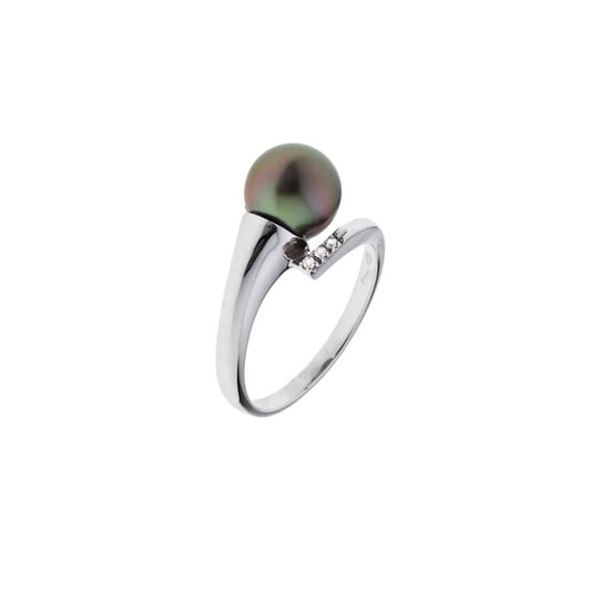 Black Tahitian Pearl, Diamonds Ring and White Gold 375/1000