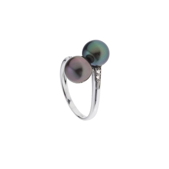 Bague Femme 2 Perles de Tahiti, Diamants 0.02 cts et Or blanc 375/1000 - Image 1
