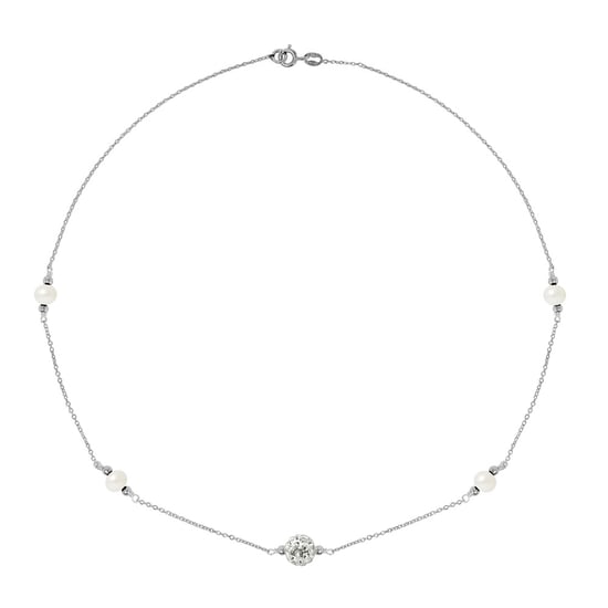 White cultured pearls necklace, crystal and 925 silver