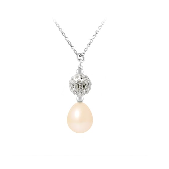 Collier Pendentif Perle de culture Rose, cristal et Argent 925 - Image 1