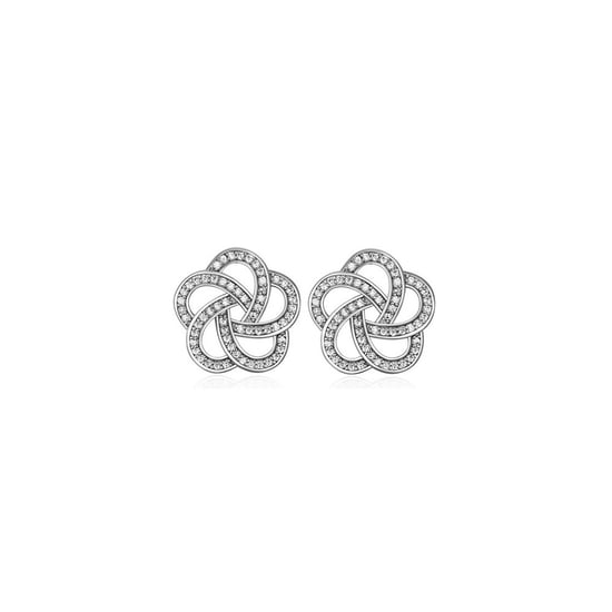Rhodium Plated Flower Earrings and Cubic Zirconia White