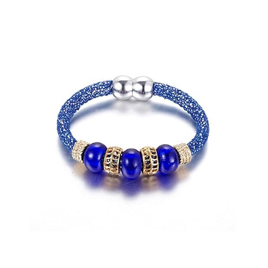 Blue Glass Beads Bracelet and Steel Gold