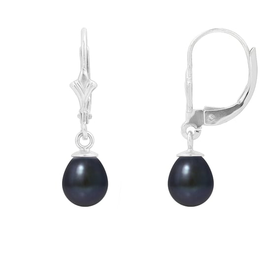 Boucles d'Oreilles Dormeuses Perles de Culture Noires et Argent 925 - Image 1