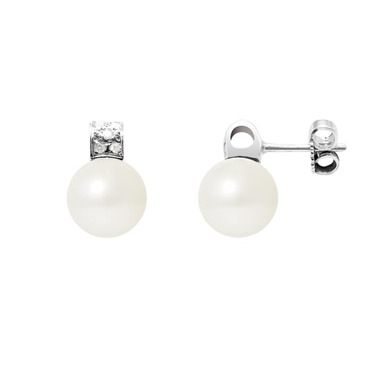 Boucles d'Oreilles Perles de Culture Blanches, Diamants et Or Blanc 750/1000 - Image 1