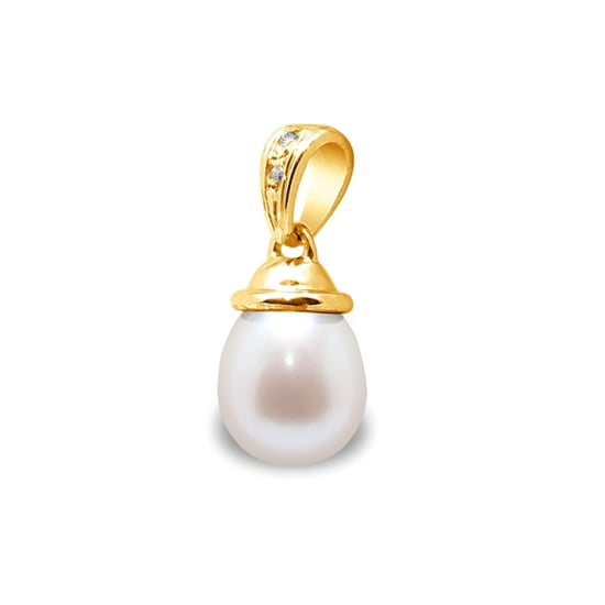 Pendentif Perle de Culture d'eau douce Blanche, Diamants 0.02 cts et Or Jaune 375/1000 - Image 1