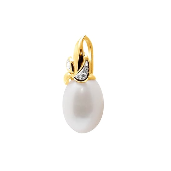 Pendentif Perle de Culture d'eau douce Blanche, Diamants 0.02 cts et Or Jaune 375/1000 - Image 1