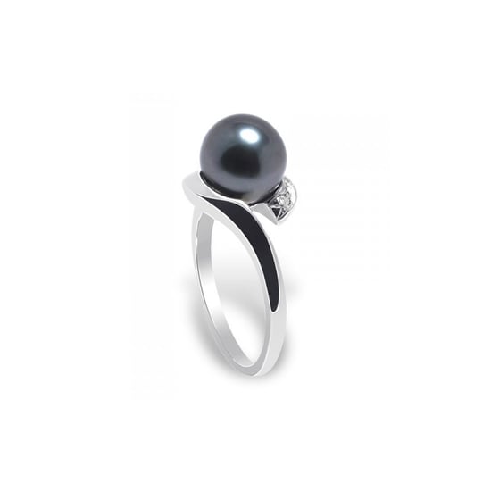 Bague Femme Perle de Tahiti, Diamants 0.06 ctset Or blanc 375/1000 - Image 1