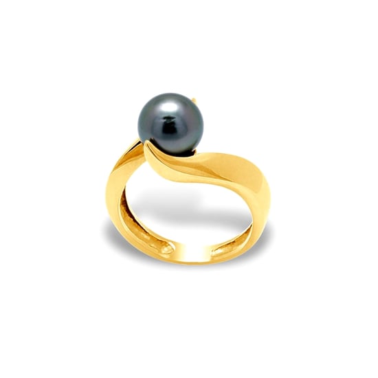 Black Tahitian Pearl Ring and Yellow Gold 375/1000