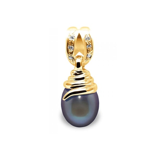 Pendentif Perle de Culture d'eau douce Noire, Diamants et Or Jaune 750/1000 - Image 1