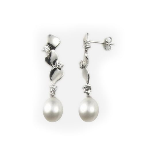White Freshwater Pearls Dangling Women Earrings and Silver Mounting