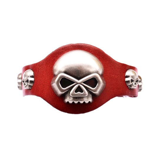 Red Leather and Biker Skeleton Man Bracelet