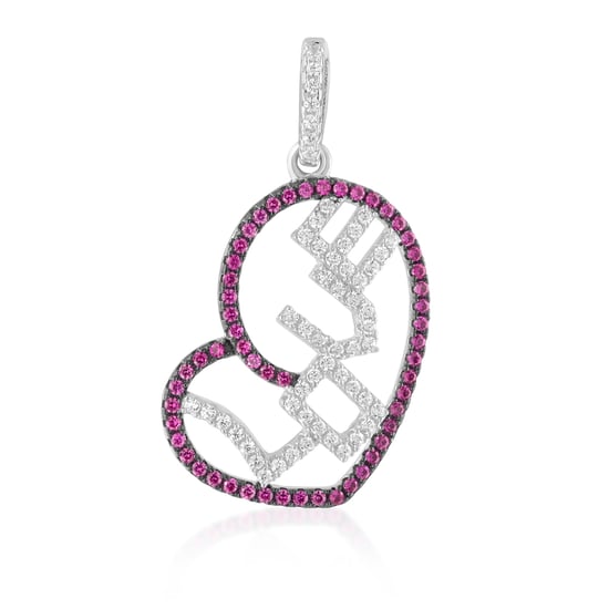 Swarovski - Love Heart Pendant in Silver and White and Pink Swarovski Crystal Zirconia