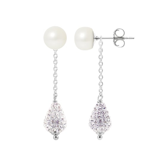 Boucles d'Oreilles en Argent 925 Perles de culture blanches et Cristal Blanc - Image 1