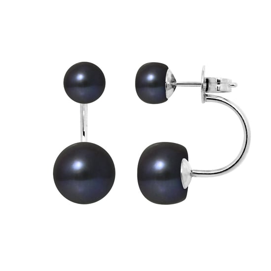 Boucles d'oreilles Doubles Perles de culture Noires et Argent 925 - Image 1