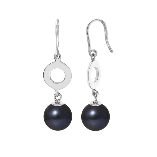Boucles d'Oreilles Femme Pendantes à crochets Perles de Culture Noires et Argent 925/1000 - Image 1