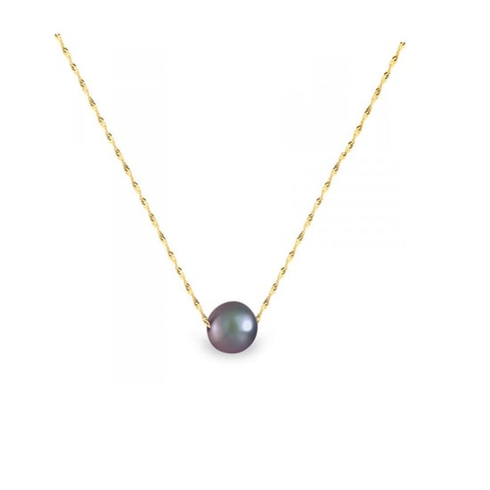 Collier Femme Ras du Cou et Chaine Singapour Or jaune 750/1000 et Perle de Culture d'eau douce Noire - Image 1