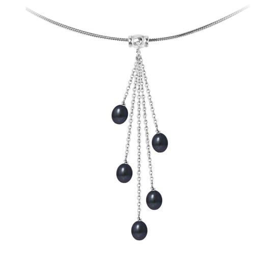 5 Black Freshwater Pearls and 925/1000 Sterling Silver Women Necklace