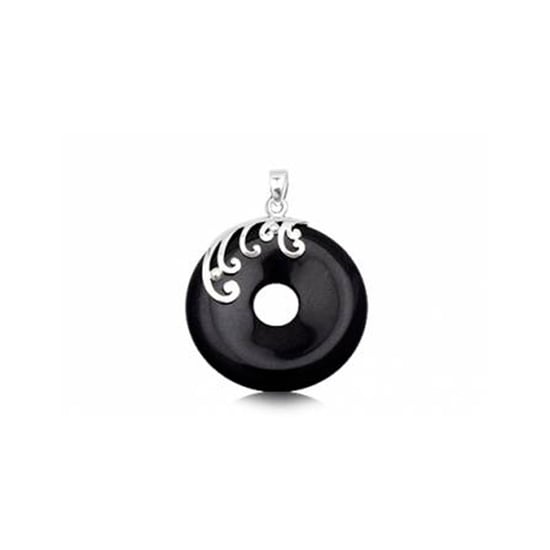 Pendentif Rond Femme en Gemstone Grès Noir et Argent 925 - Image 1