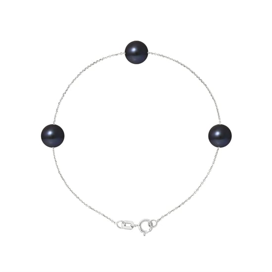 Bracelet Femme 3 Perles de culture d'eau douce Noires AA et Or Blanc 750/1000 - Image 1