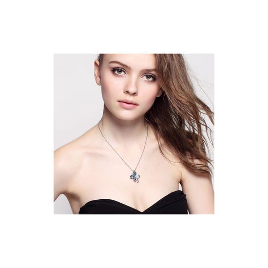 Swarovski - Blue Swarovski Crystal Elements and Rhodium Plated Clover Pendant