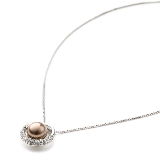 Pendentif Cercle Perle Marron et Cristal Blanc - Image 2