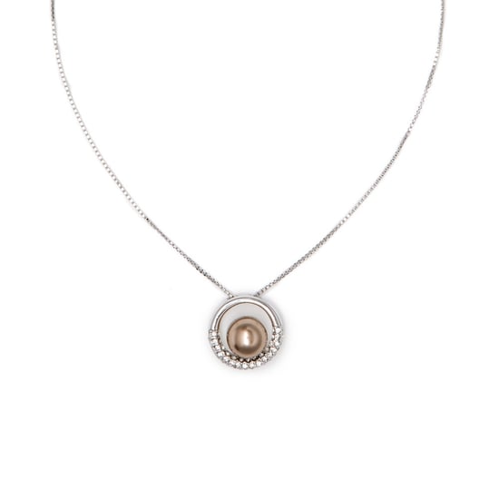 Pendentif Cercle Perle Marron et Cristal Blanc - Image 3