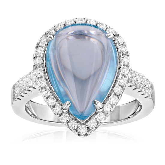 Swarovski - 49 White Swarovski Crystal Zirconia and Blue Natural Stone Ring and 925 Silver