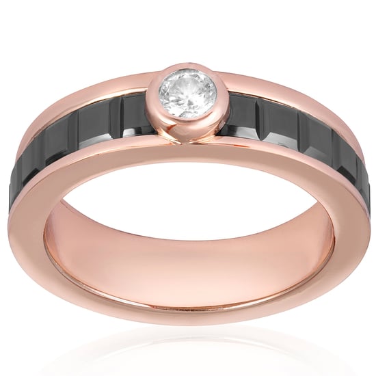 Rose Gold Plated, Black Ceramic and White Cubic Zirconia Ring